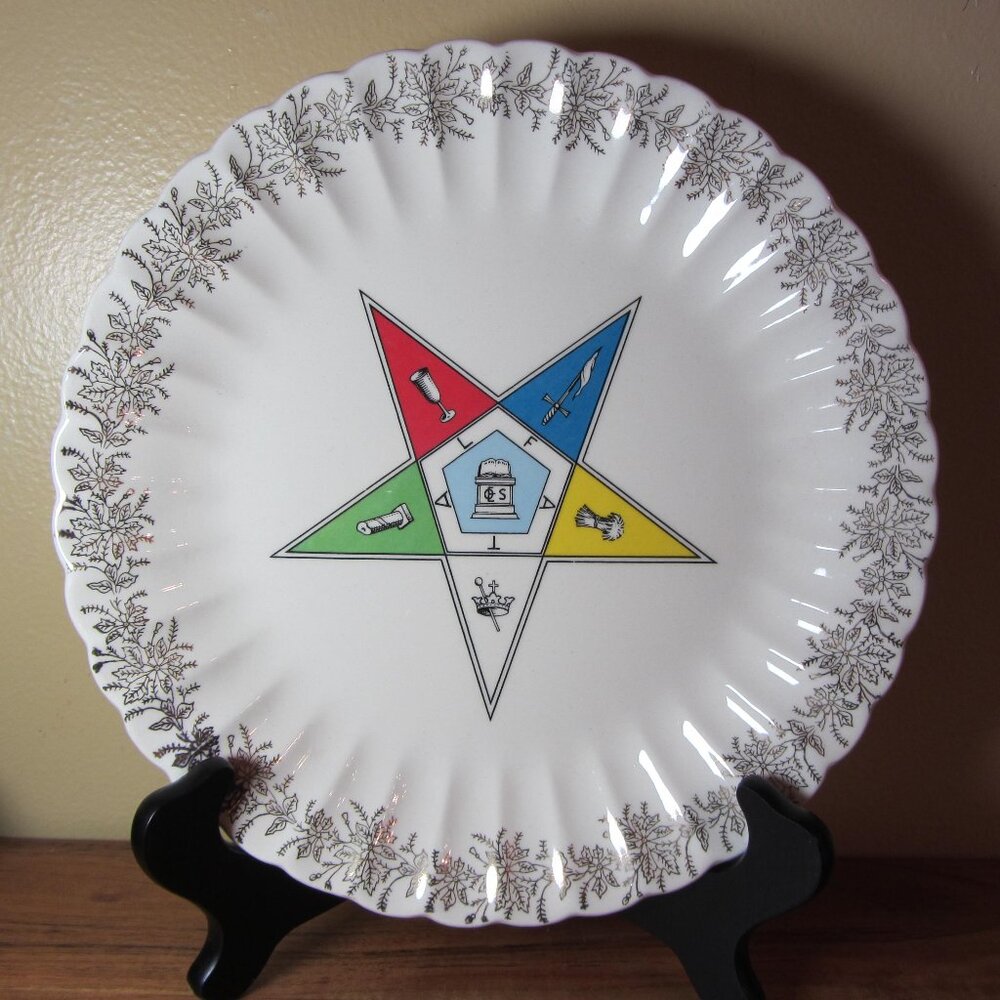 eastern stars vintage masonic plate warranted 23k gold (W5117)